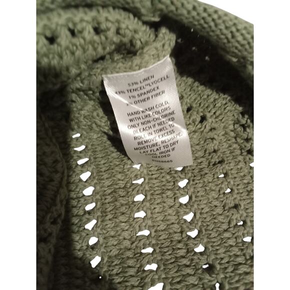 Treasure & Bond Green Crochet Knit Flutter Sleeve Linen Blend Sweater Dress Sz M - Picture 6 of 10